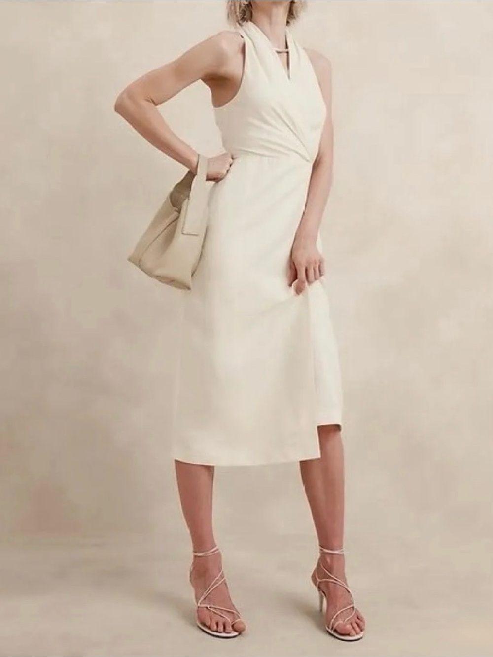 NWT Banana Republic Faux Wrap Ivory- Cream Midi Dress